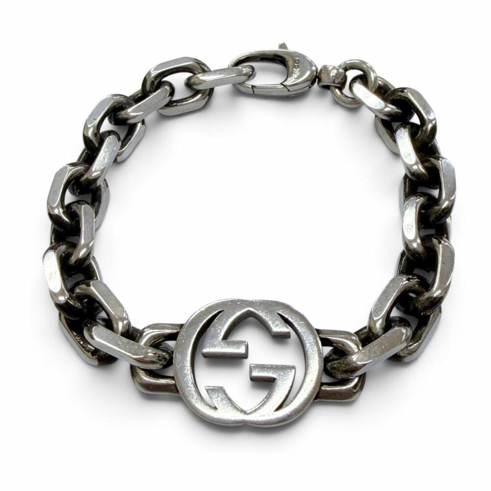 GUCCI 627068 AG925 Interlocking G Bracelet, Silver, Size 17, Made in Italy, W...
